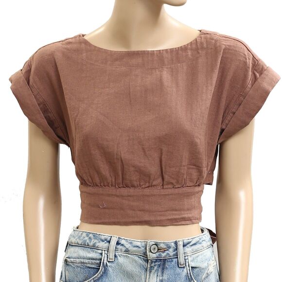 Free People Free-Est Feelin' Free Cropped Blouse Top Boat Neck Cutout XS 283538 - Picture 6 of 9